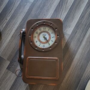 Retro Brown Wall Clock with Telephone Design And Storage Compartment
